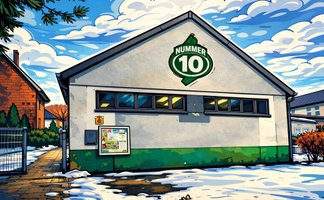 Gebäude der Jugendfreizeiteinrichtung Nummer 10 in Peine mit grünem Logo an der Fassade