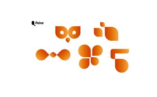 Abstrakte grafische Elemente der Stadtmarke Peine in warmen Orangetönen auf weißem Hintergrund, modernes visuelles Erscheinungsbild für Stadtmarketing und Markenidentität.