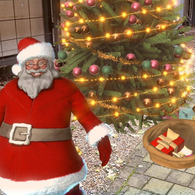 Das Bild zeigt die virtuelle Weihnachtswelt im Innenhof des Peiner Schwan. 