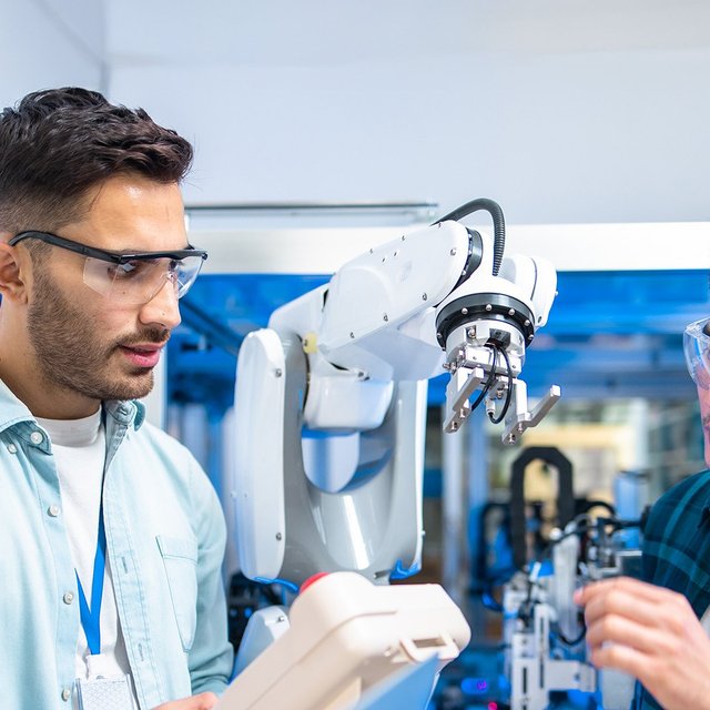 Transfernale Peine: Teilnehmende diskutieren bei einer Unternehmensbesichtigung innovative Technologien und industrielle Transformation.