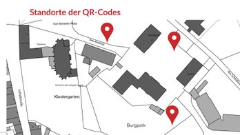 Das Bild zeigt einen Überblick über die Standorte der QR-Code für die virtuelle Burg Peine.