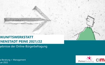 Das Bild zeigt eine Folie eines Vortrags zum Thema Zukunfstwerkstatt in Peine. 