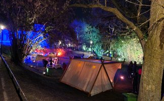 Das Bild zeigt den beleuchteten Burgpark in Peine während einer Veranstaltung. 