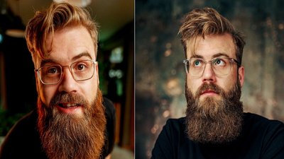 Zwei Männer mit langen, buschigen Bärten und dunklen Oberteilen vor unscharfem Hintergrund.