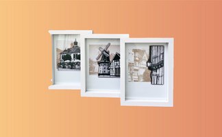 Das Bild zeigt drei gerahmte Bilder mit gemalten Motiven aus Peine. 