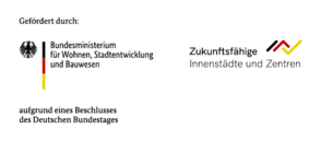 Das Bild zeigt das Logo des Förderpogramms Zukunftsfähige Innenstädte und Zentren. 