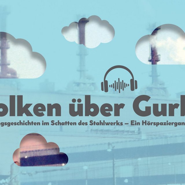 Das Bild zeigt den Schriftzug Wolken über Gutbet, dazu ein gemalter blauer Himmel und gemalte Wolken. 
